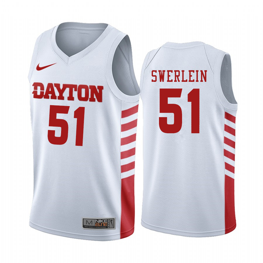 Men #51 Drew Swerlein Dayton Flyers College Basketball Jerseys Sale-White